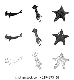 Vector design of sea and animal icon. Collection of sea and marine vector icon for stock.