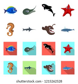 Vector design of sea and animal icon. Set of sea and marine vector icon for stock.