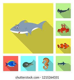 Vector design of sea and animal icon. Collection of sea and marine stock symbol for web.