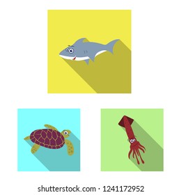 Vector design of sea and animal icon. Collection of sea and marine stock symbol for web.
