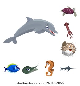 Vector design of sea and animal icon. Set of sea and marine stock symbol for web.
