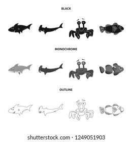 Vector design of sea and animal icon. Set of sea and marine stock vector illustration.