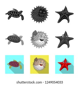 Vector design of sea and animal icon. Collection of sea and marine stock vector illustration.
