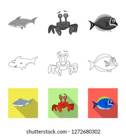 Vector design of sea and animal icon. Set of sea and marine stock symbol for web.