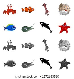 Vector design of sea and animal icon. Set of sea and marine stock symbol for web.
