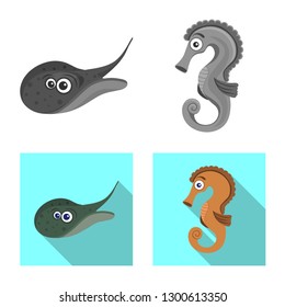 Vector design of sea and animal icon. Collection of sea and marine vector icon for stock.