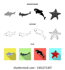 Vector design of sea and animal icon. Collection of sea and marine stock vector illustration.