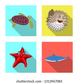 Vector design of sea and animal icon. Set of sea and marine stock vector illustration.