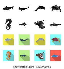 Vector design of sea and animal icon. Set of sea and marine stock vector illustration.