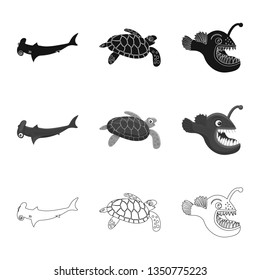 Vector design of sea and animal icon. Set of sea and marine stock symbol for web.