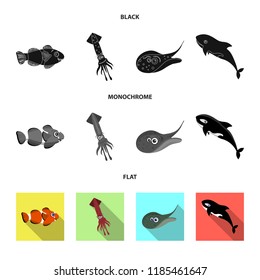 Vector design of sea and animal logo. Set of sea and marine stock vector illustration.
