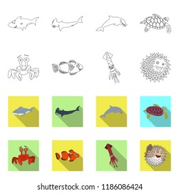 Vector design of sea and animal logo. Set of sea and marine vector icon for stock.