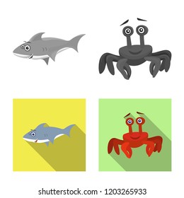 Vector design of sea and animal logo. Collection of sea and marine stock symbol for web.