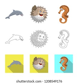 Vector design of sea and animal logo. Set of sea and marine vector icon for stock.