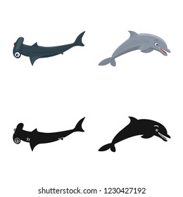 Vector design of sea and animal logo. Collection of sea and marine stock vector illustration.