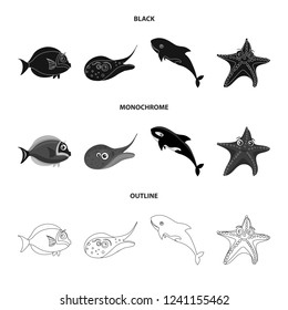 Vector design of sea and animal logo. Set of sea and marine vector icon for stock.