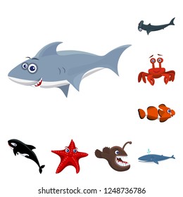 Vector design of sea and animal logo. Collection of sea and marine stock symbol for web.