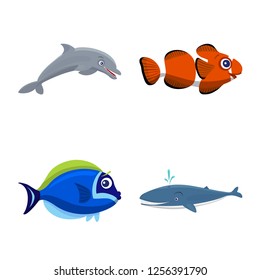 Vector design of sea and animal logo. Set of sea and marine vector icon for stock.