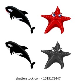 Vector design of sea and animal logo. Collection of sea and marine vector icon for stock.