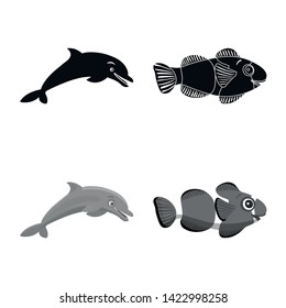 Vector design of sea and animal logo. Collection of sea and marine vector icon for stock.