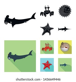 Vector design of sea and animal logo. Set of sea and marine stock symbol for web.