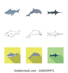 Vector design of sea and animal logo. Collection of sea and marine vector icon for stock.