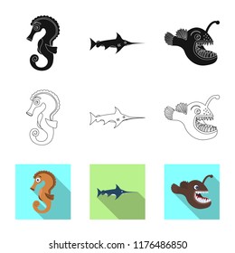 Vector design of sea and animal sign. Set of sea and marine stock symbol for web.