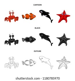 Vector design of sea and animal sign. Collection of sea and marine stock symbol for web.