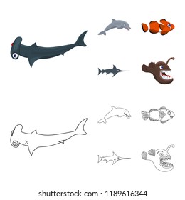 Vector design of sea and animal sign. Set of sea and marine vector icon for stock.
