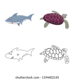 Vector design of sea and animal sign. Set of sea and marine stock symbol for web.
