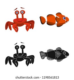 Vector design of sea and animal sign. Set of sea and marine vector icon for stock.