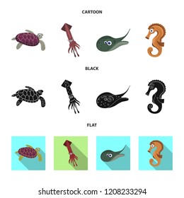 Vector design of sea and animal sign. Collection of sea and marine stock vector illustration.