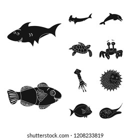 Vector design of sea and animal sign. Collection of sea and marine vector icon for stock.