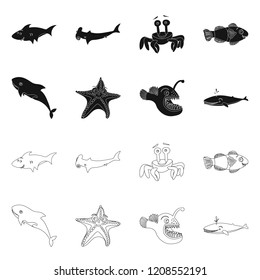 Vector design of sea and animal sign. Collection of sea and marine stock vector illustration.