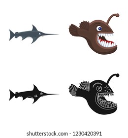 Vector design of sea and animal sign. Set of sea and marine stock vector illustration.
