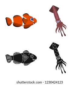 Vector design of sea and animal sign. Set of sea and marine stock symbol for web.
