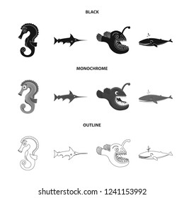 Vector design of sea and animal sign. Collection of sea and marine vector icon for stock.