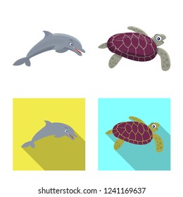 Vector design of sea and animal sign. Collection of sea and marine stock vector illustration.
