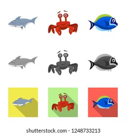 Vector design of sea and animal sign. Collection of sea and marine vector icon for stock.