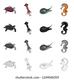Vector design of sea and animal sign. Collection of sea and marine vector icon for stock.