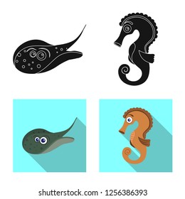 Vector design of sea and animal sign. Set of sea and marine stock symbol for web.