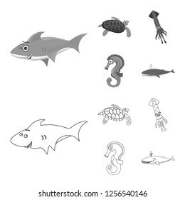 Vector design of sea and animal sign. Collection of sea and marine stock symbol for web.