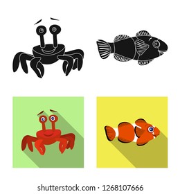 Vector design of sea and animal sign. Collection of sea and marine vector icon for stock.