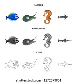 Vector design of sea and animal sign. Set of sea and marine stock symbol for web.