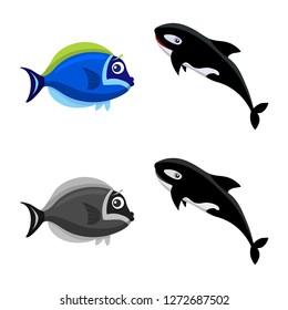 Vector design of sea and animal sign. Set of sea and marine stock symbol for web.