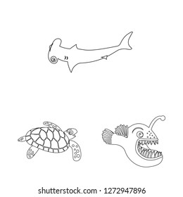 Vector design of sea and animal sign. Set of sea and marine vector icon for stock.