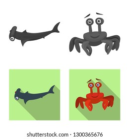Vector design of sea and animal sign. Collection of sea and marine stock vector illustration.
