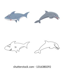 Vector design of sea and animal sign. Set of sea and marine stock symbol for web.
