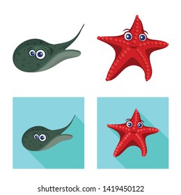 Vector design of sea and animal sign. Collection of sea and marine stock vector illustration.