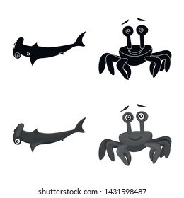 Vector design of sea and animal sign. Collection of sea and marine stock symbol for web.